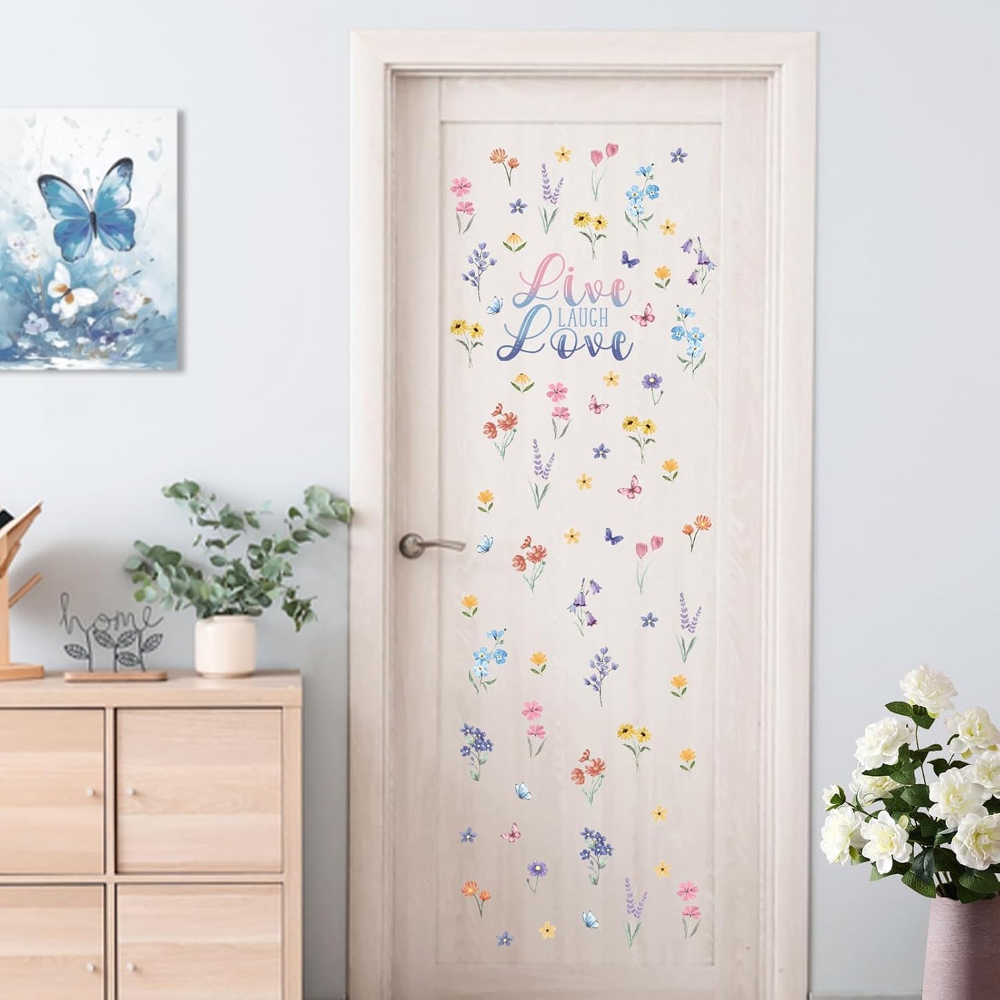 Mfault Watercolor Wildflower Floral Wall Decals Stickers, Live Laugh Love Flowers Butterfly Decorations Bedroom Art, Spring Summer Botanical Seasonal Home Living Room Kitchen Decor