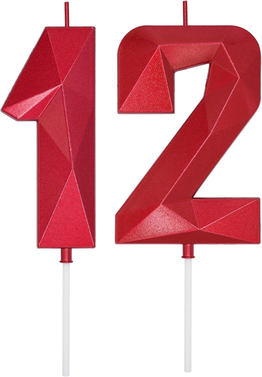 DERVENTA Birthday Candles Big Numbers 3D Red 3.7 inch Party Cake Topper 1 Piece (Number 12 Red)