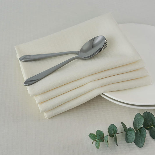 maxmill Cloth Napkins 20 x 20 Inch Weaved Texture Pattern Soft Comfortable and Luxury Serviette for Restaurant Family Dinners Weddings Parties and Banquets Set of 4 Pieces, Ivory