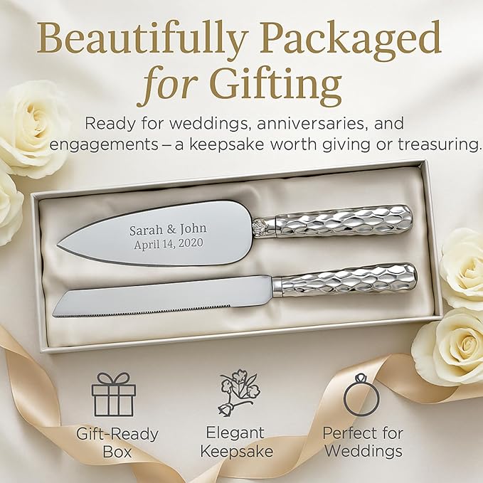GIFTS INFINITY Personalized Wedding Cake Knife and Server Set with Engraving – Cake Cutting Utensil Set, Keepsake Gift for Wedding, Anniversary, Reception, Birthday & Other Occasions (2531)
