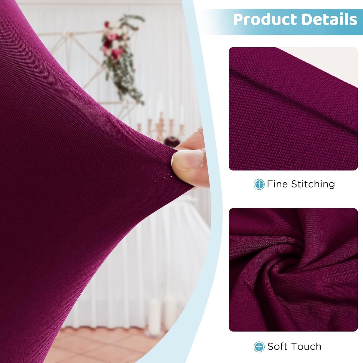 Table Skirts for 8ft Rectangle Tables - 2PCS Red Table Covers for 8 Foot Tables, Wrinkle Resistant Ruffles Elastic Table Cloths and Table Skirt for Banquets/Weddings/Parties/Birthday