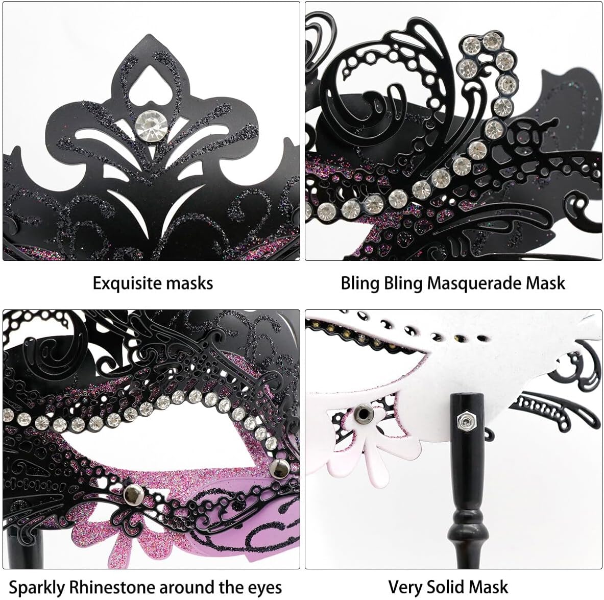 Coddsmz Masquerade Mask with Stick Venetian Mask Mardi Gras Decorations for Womens Halloween Costume Mask
