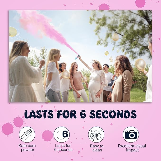 POPUPARTY 2 Pack Pink Gender Reveal Fire Extinguishers with 4 Pack Pink Confetti Cannons for Baby Girl Gender Reveal Party