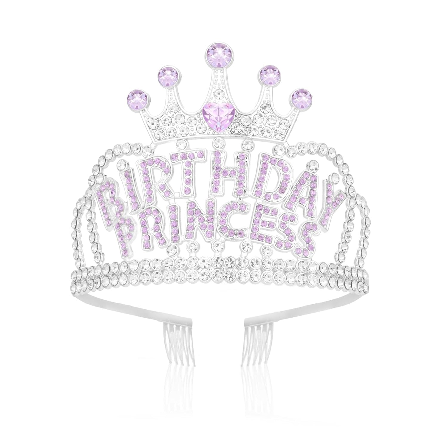 Wecoe Birthday Crown Purple Princess Rhinestone Tiara with Combs Happy Birthday Party Favors Pink Decorations 16th 18th 21st 25th Gifts for Her