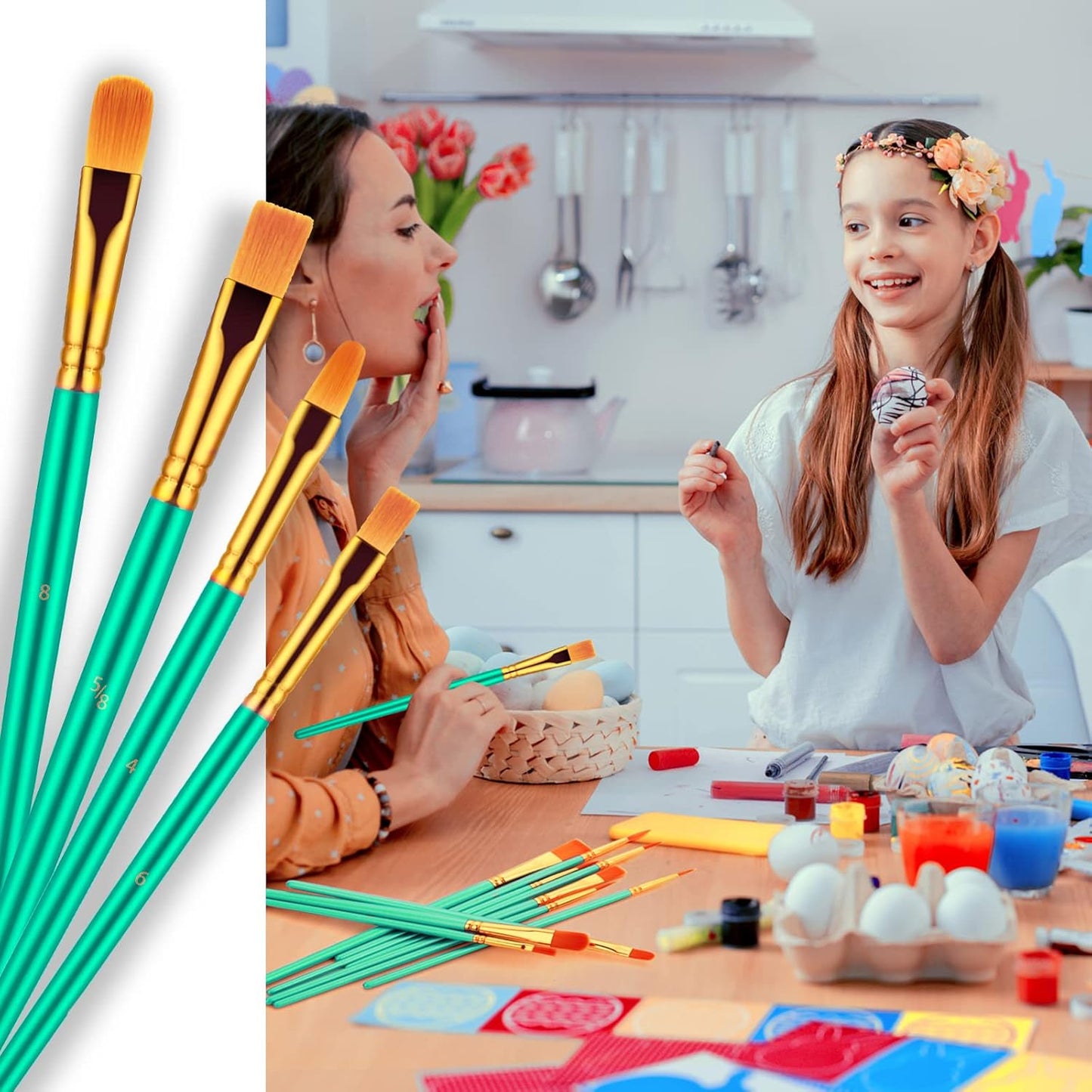 Paint Brushes Set, 20 Pcs Paint Brushes for Acrylic Painting, Oil Watercolor Acrylic Paint Brush, Artist Paintbrushes for Body Face Rock Canvas, Kids Adult Drawing Arts Crafts Supplies, Green