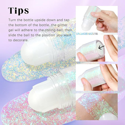 HOSAILY Roll-on Holographic Body Glitter Gel for Face Hair, Chameleon Color Changing Glitter Gel Under Light, Chunky Mermaid Sequins Festival Party Rave Accessories Shimmer Makeup (11# Mermaid)