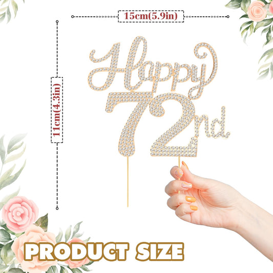 Happy 72nd Birthday Decorations,72nd Birthday Gold Rhinestone Cake Topper - Cheers to 72 Years Old Bday Party Metal Sparkly Cake Centerpieces Sign.