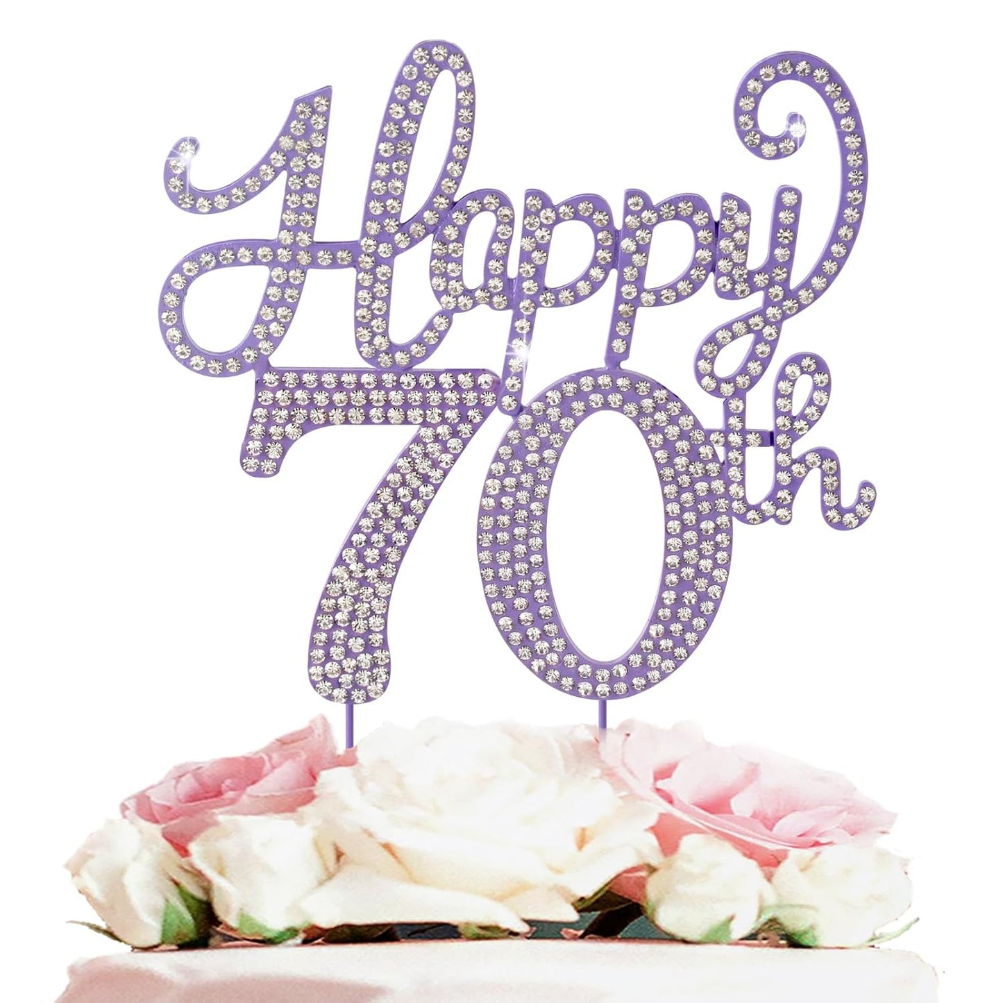 LASKYER Happy 70th Birthday Purple Rhinestone Cake Topper - 70th Birthday/Anniversary,Cheers to Seventy Years Old Bday Party Metal Sparkly Centerpieces Decorations.