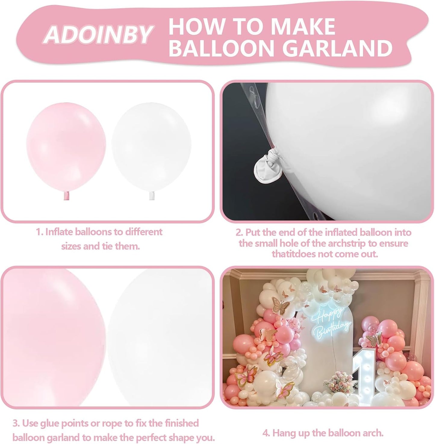 Pink and White Balloon Arch Kit, ADOINBY 140Pcs Macaron Pink Balloon Matte White Balloon 18 12 10 5 Inch Different Size Balloons for Engagement Wedding Birthday Baby Shower Gender Reveal Decorations