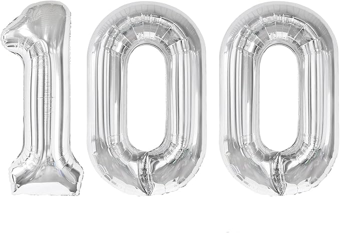 Silver Number 100 Balloon 40 inch, 100 Number Balloons, 100th Silver Birthday Decorations for Girls Boys Kids, 100 Year Old Women Men Party Supplies