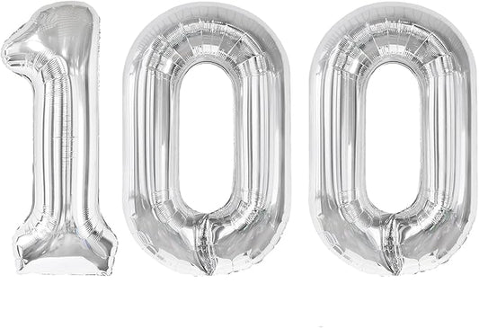 Silver Number 100 Balloon 40 inch, 100 Number Balloons, 100th Silver Birthday Decorations for Girls Boys Kids, 100 Year Old Women Men Party Supplies