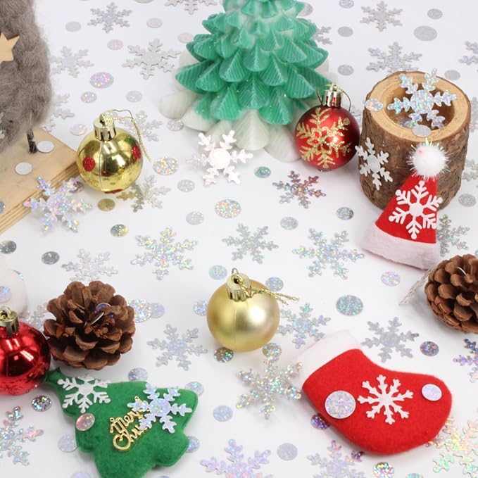 Snowflake Confetti - 300 PCS Glitter Christmas Sequins for Winter Wonderland Party Decorations, Iridescent Snow for Snowflake Decorations