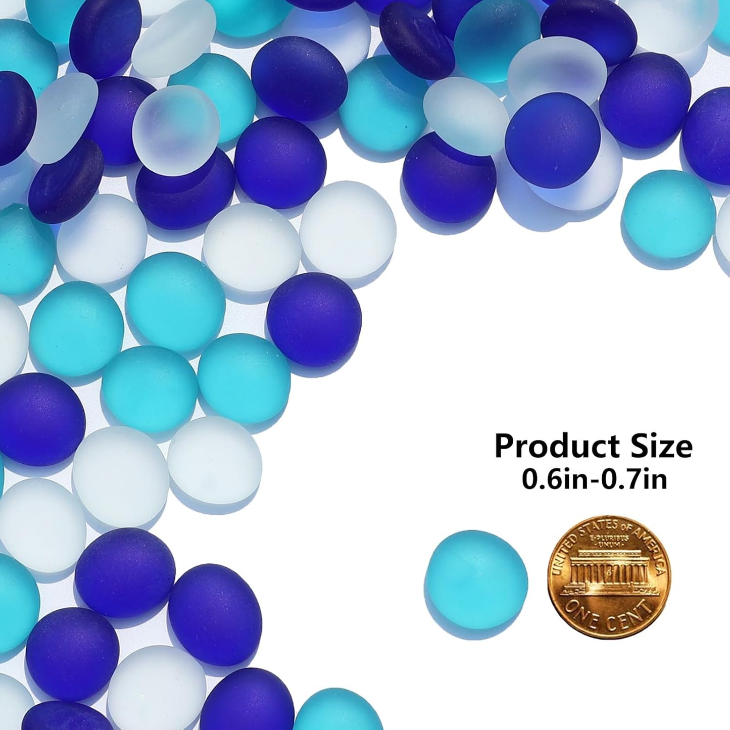 Sea Glass Gems - 0.9 Lb Blue Mix Frosted Flat Glass Marbles, Flat Gems Decorative Stones for Vase Fillers, Aquarium Rocks, Floral Supplies, Table Scatter, Craft Mosaics, and DIY Ornaments