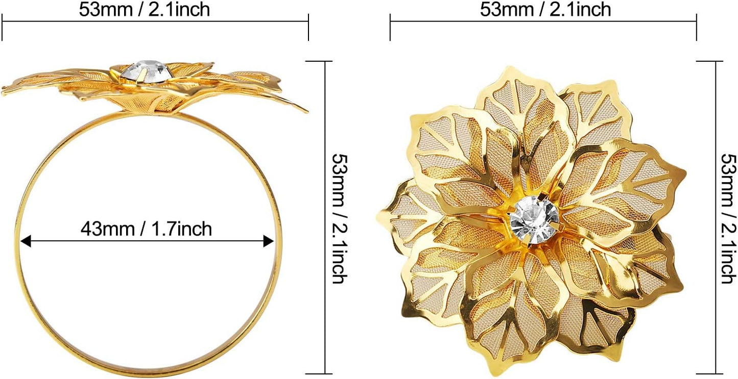 KPOSIYA Flower Napkin Rings Holder Metal Black Napkin Rings Set of 50 for Wedding Party Holiday Banquet Christmas Dinner Delicate Serviette Buckles Decor Favor (50, Gold)