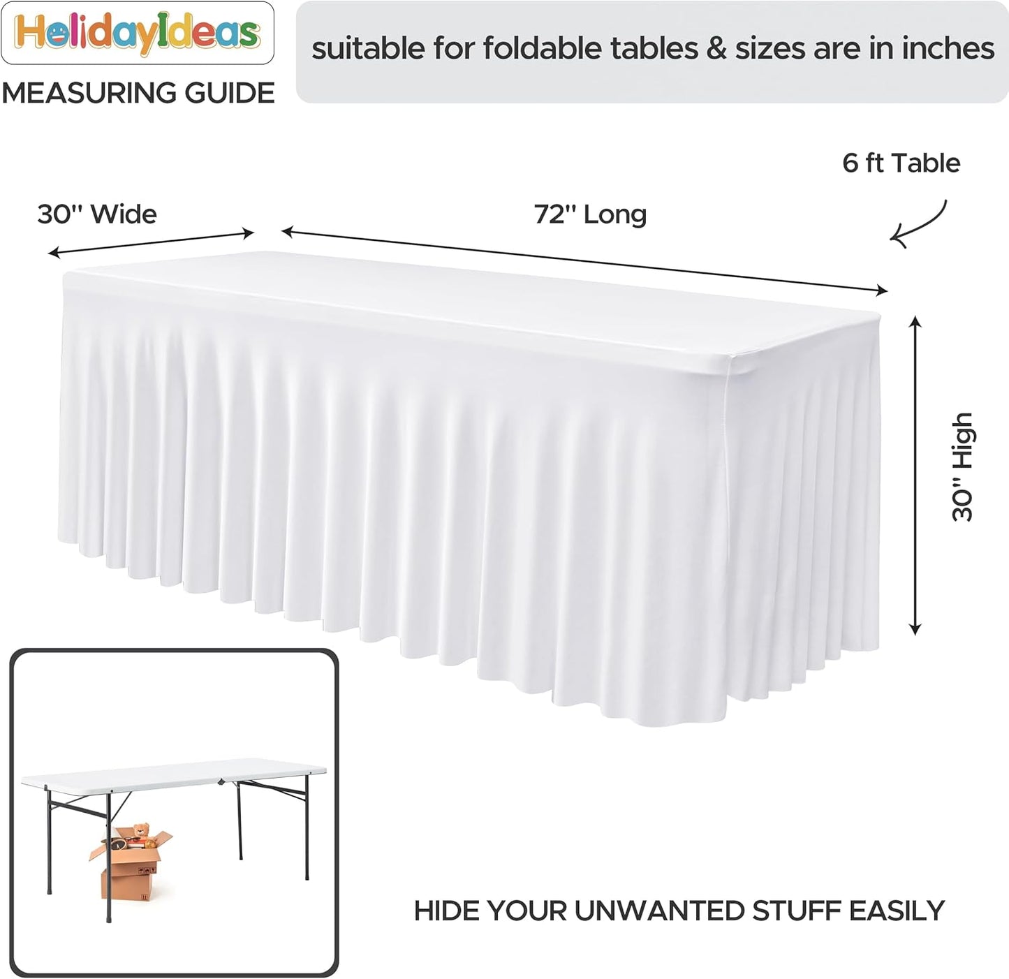 HolidayIdeas White Spandex Table Covers 6 Foot, Fitted Stretch Table Skirts 30x72 Inch, Wrinkle-Free Floor Length Polyester Tablecloths for Weddings Parties Banquets Events,2 Pack