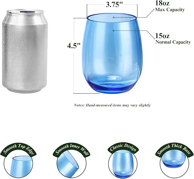 18oz Colorful Stemless Wines Cups, Shatter-Proof Acrylic Glasses Drinkware, Reusable Plastic Bar Glasses, BPA-Free, Dishwasher-Safe
