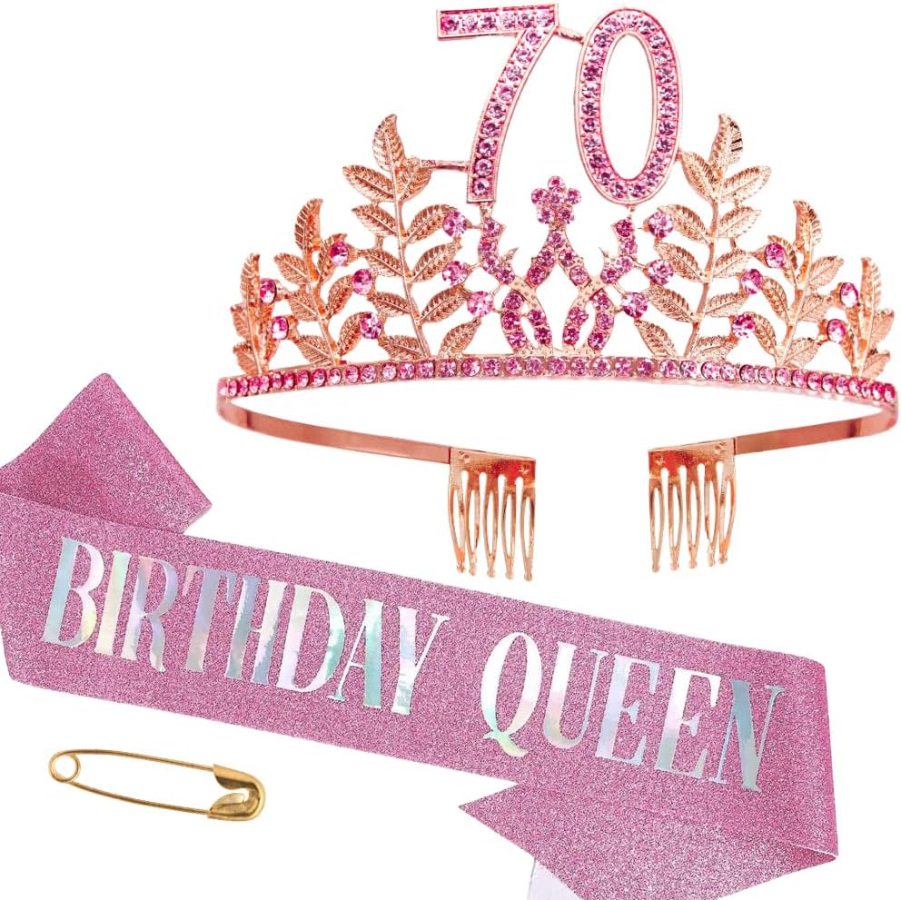 Birthday Sash Tiara Birthday Tiara Rhinestone Crown Rose Gold Birthday Queen Tiara Sash and Tiara for Women Birthday Decor Princess Tiara Cake Topper Crystals Hair Accessories for Party