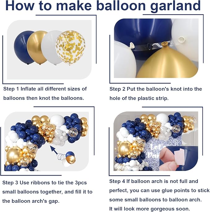 Navy Blue and Gold Balloons Arch Garland Kit 164pcs Different Sizes Balloons 5 10 12 18 with Gold Confetti Balloons for Anniversary Wedding New Year Birthday Party Decorations