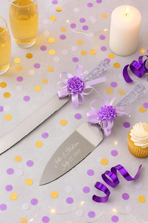 GIFTS INFINITY Personalized Wedding Cake Knife and Server Set with Engraving – Cake Cutting Utensil Set, Keepsake Gift for Wedding, Anniversary, Reception, Birthday & Other Occasions (CT-101PUH)