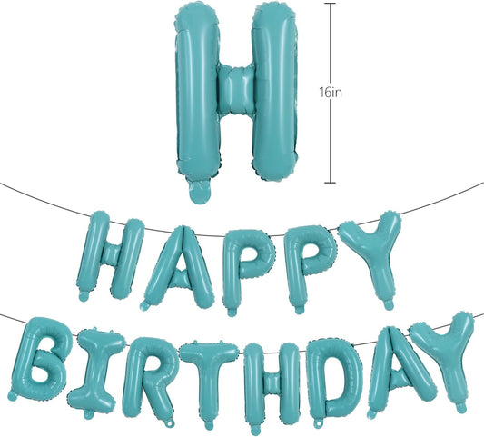 TONIFUL Teal Blue Happy Birthday Balloons 16 Inch Teal Blue Mylar Foil Letters Birthday Sign Banner Balloon for Girls Boys Kids & Adults Birthday Decorations and Party Supplies