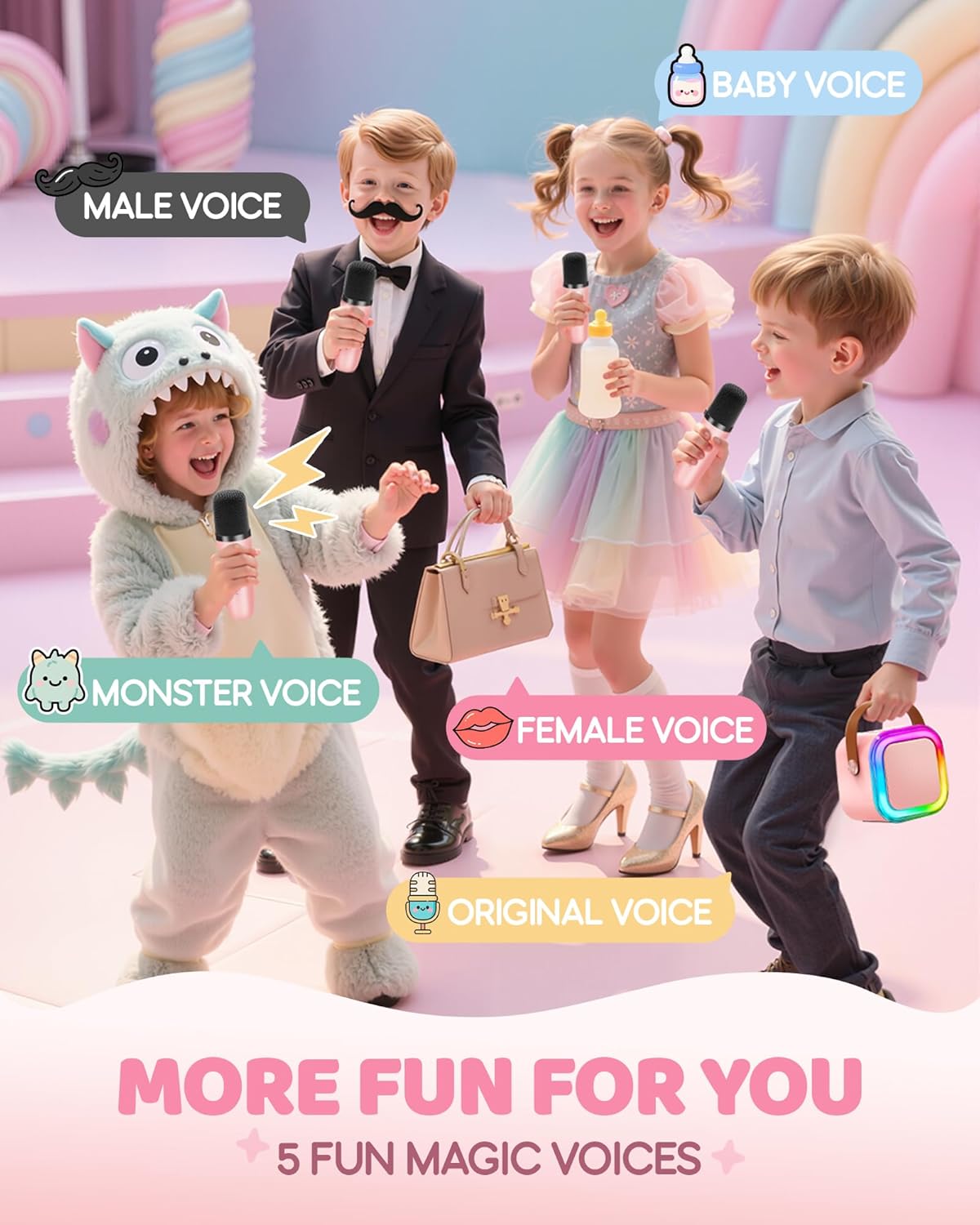 Mini Karaoke Machine for Kids, 2025 TOP Toys Christmas Birthday Gifts Ideas for Girls Ages 4, 5, 6, 7, 8, 9, 10, 12+ Years Old, Portable MP3 Player with 2 Wireless Mics for Party
