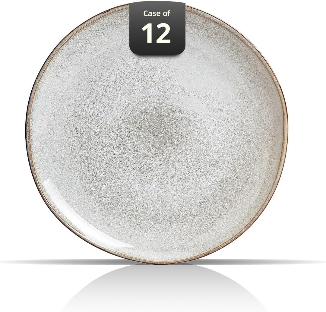 Organic Shape Restaurant Dinner Plates 10.5 ", Commerical Grade Catering Stoneware Plates in Ir-regular Organic Shape, Chip & Scratch Resistant, Glossy Reactive Glaze Grey, Case of 12