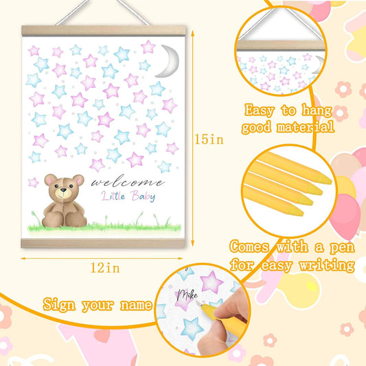Bear Baby Shower Guest Book Party Ideas, Baby Shower Gender Reveal Guest Book Canvas Decoration, Baby Book Keepsake Party Favors