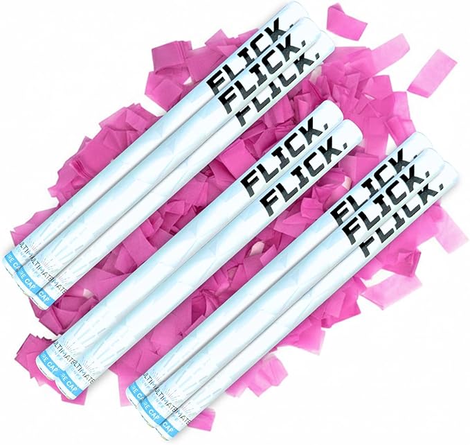 Ultimate Confetti - 8 Pack Pink Confetti Wands - Handheld 14" Biodegradable Tissue Paper Confetti Flick Flutter Sticks For Wedding, Birthday, Parties & Live Events - 2 Handfuls, 1.5 oz Each Stick