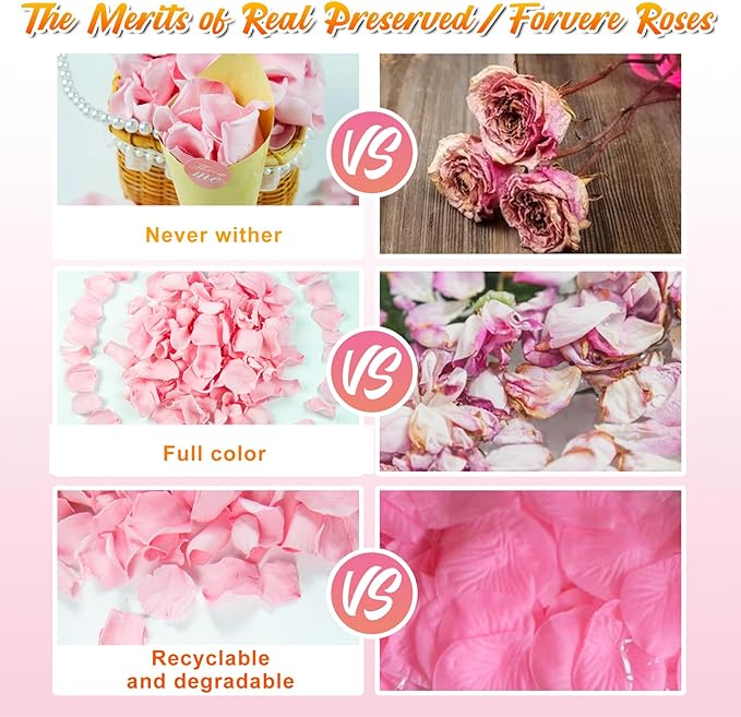 Eslibin 300 PCS Real Pink Dried Rose Petals Confetti for Wedding, 2.82oz Freeze Rose Petals for Romantic Wedding Valentine's Day Proposal Decor, Dinner Table Centerpieces Party