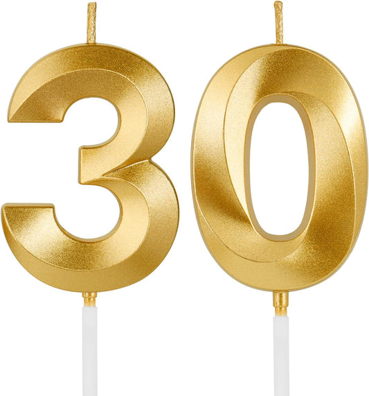 Birthday Candles, 1.96 Inch Number 30 Happy Birthday Candles, Number Candles Decoration for Birthday Party and Anniversary Celebration(Champagne Gold)