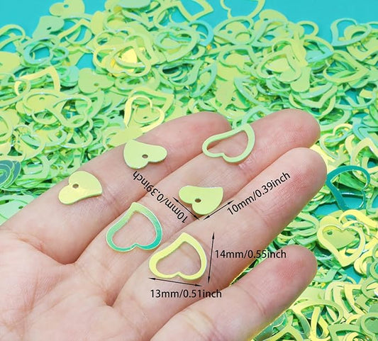 ONLYKXY 1200Pcs Love Heart Shaped Confetti, Table Wedding Decoration, Glitter Confetti for Wedding Party (Glitter Green)