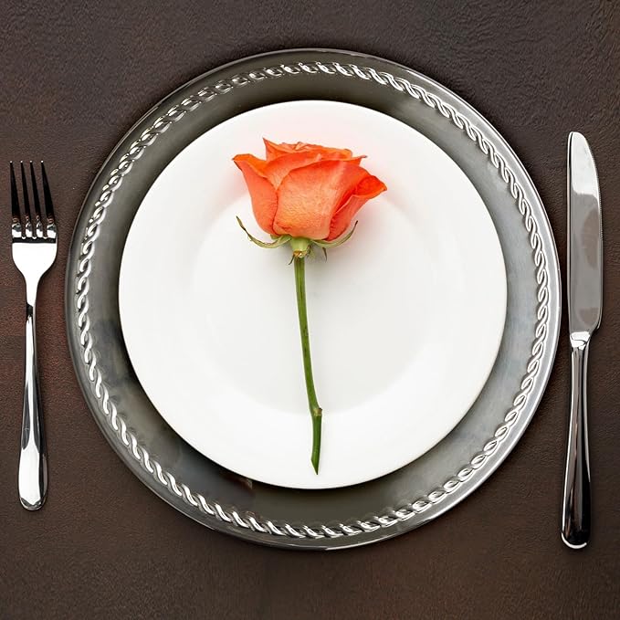 13-Inch Stainless Steel Twist Pattern Charger Plates, 6 Pcs Silver Dinner Plate Chargers, Round Server Ware Charger Plate