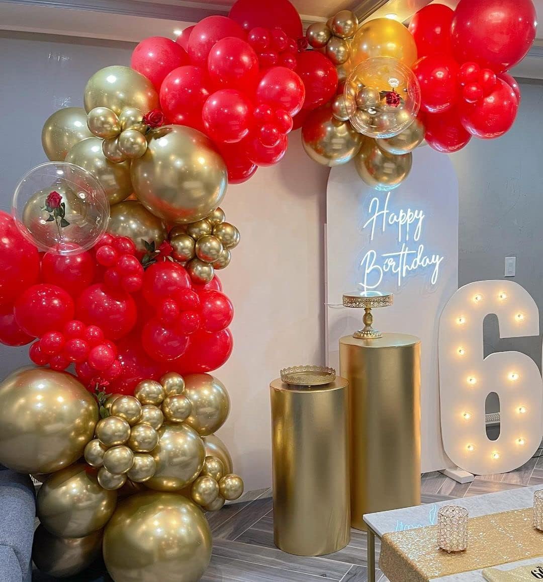 Red and Gold Balloon Arch Kit, ADOINBY 140Pcs Gold Balloon Red Balloon Confetti Balloon 18 12 10 5 Inch Different Size Balloons for Valentine's Day Wedding Birthday Engagements Anniversary Decoration