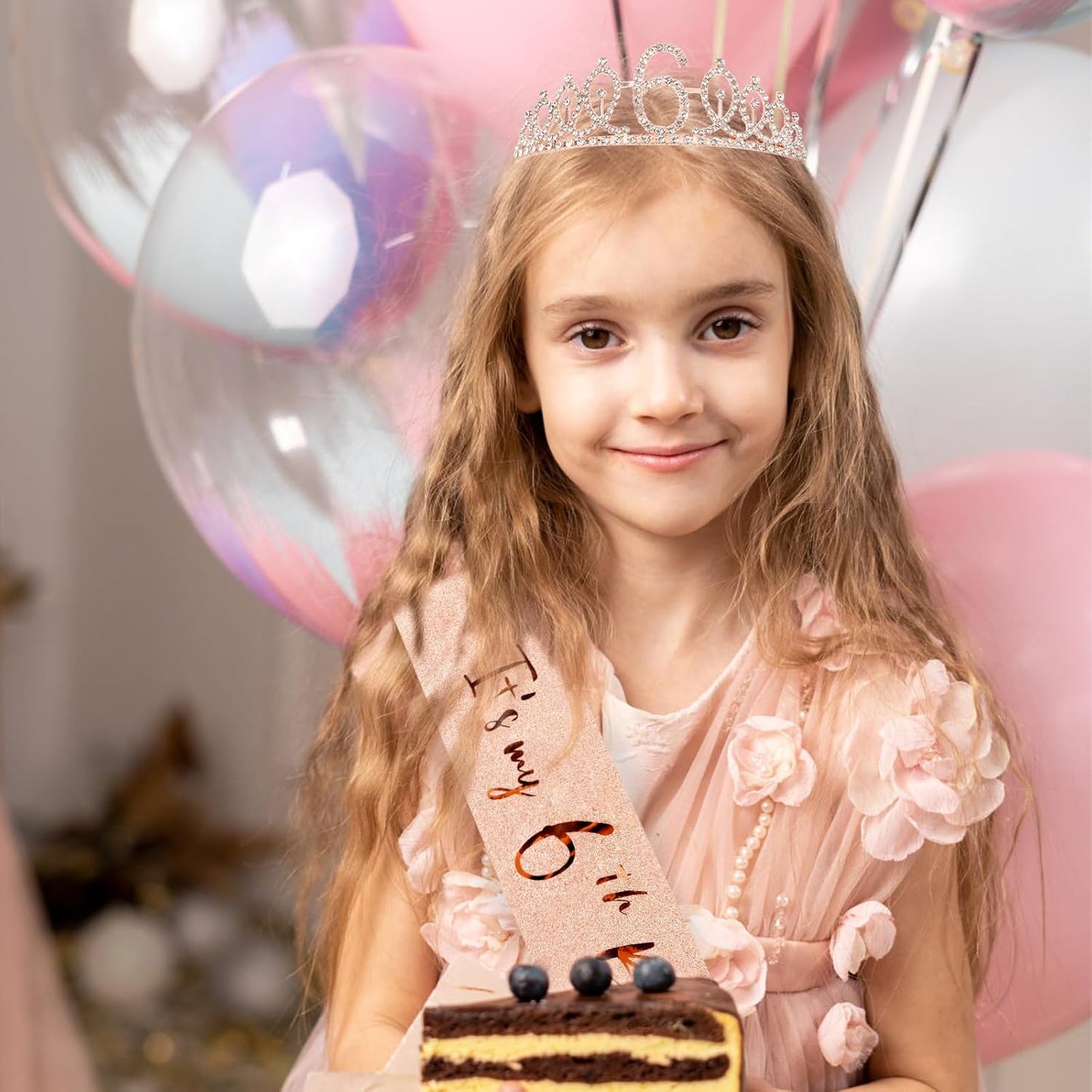 CIEHER 6th Birthday Set: Crown, Sash & Pearl Pin - It's My 6th Birthday Decorations & Gifts