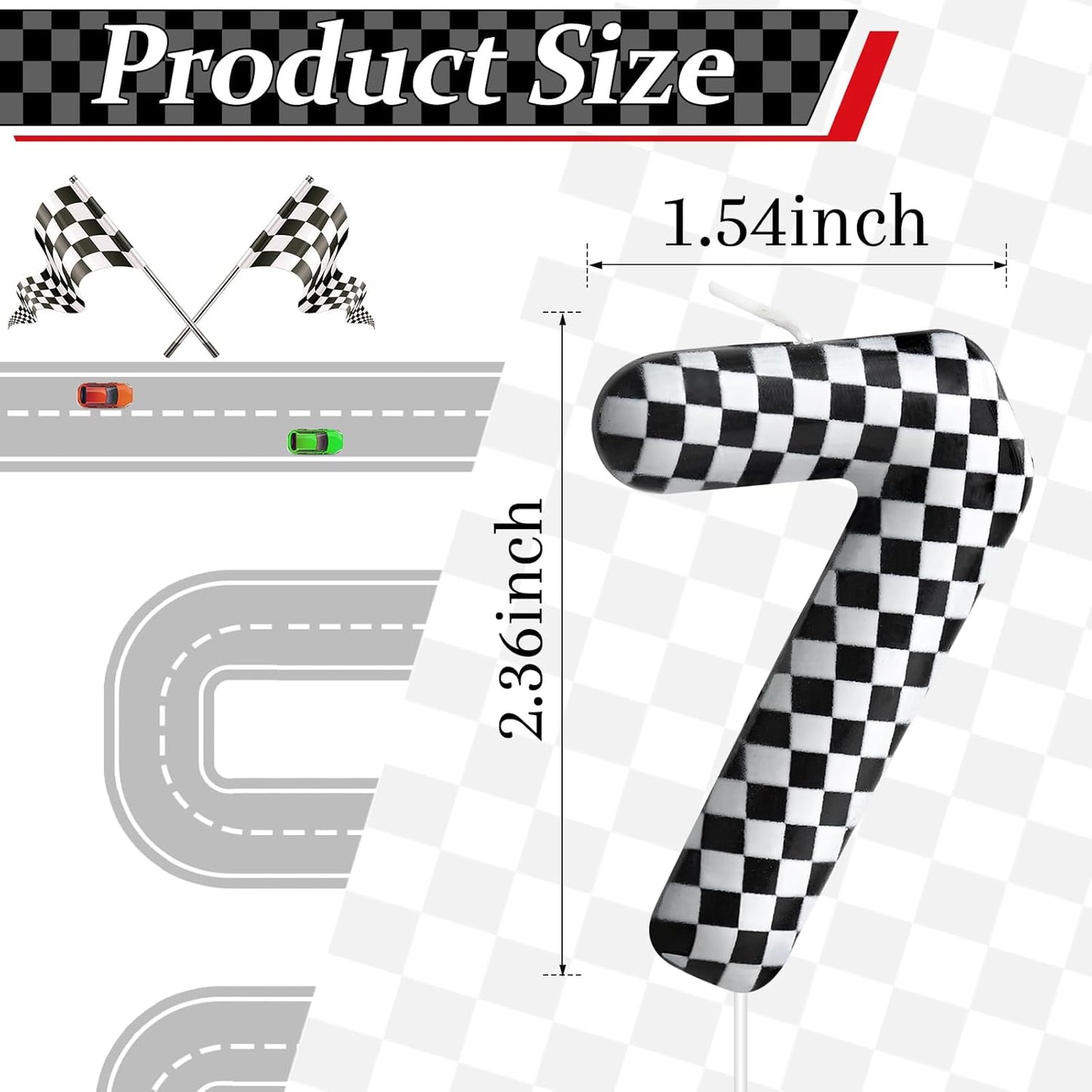 Racing Cars Themed Birthday Candle Number 7 Checkered Candle Birthday Party Decoration Cake Topper for Racing Car Party Decoration Theme Party Supplies (Number 7)