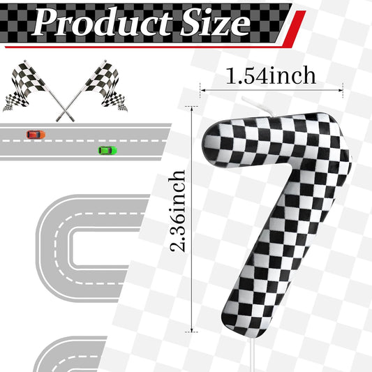 Racing Cars Themed Birthday Candle Number 7 Checkered Candle Birthday Party Decoration Cake Topper for Racing Car Party Decoration Theme Party Supplies (Number 7)