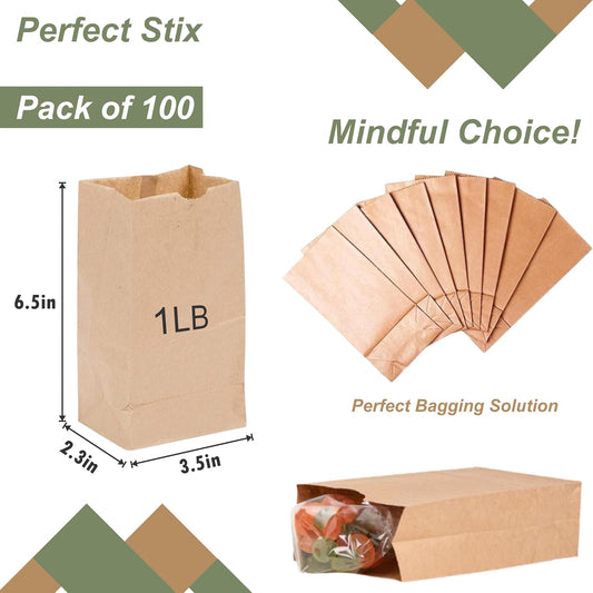 1lb Brown Bags- Pack of 100 (3.5"W x 6.5"H x 2.3"L)