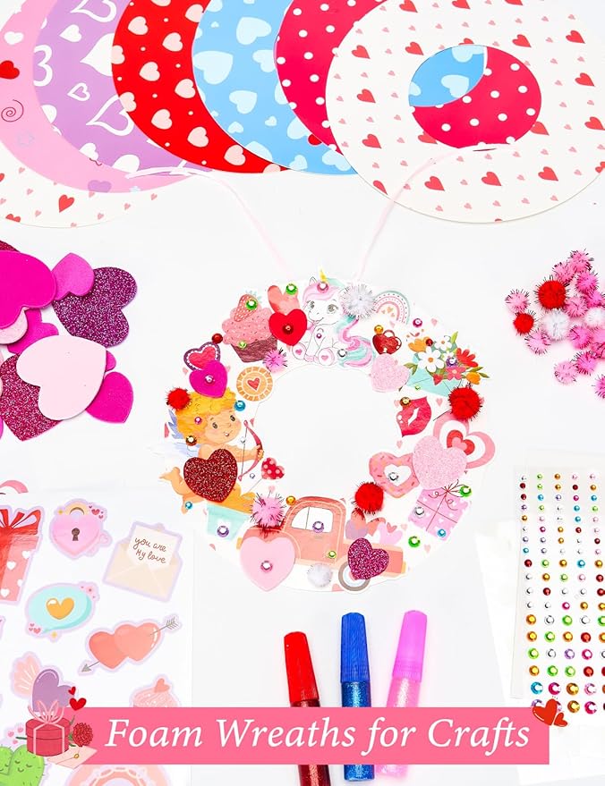 36 Sets Mother's Day Crafts - DIY Wreath Craft Kits with Foam Heart- Craft Ornaments, Party Decorations, Perfect for Craft Activities