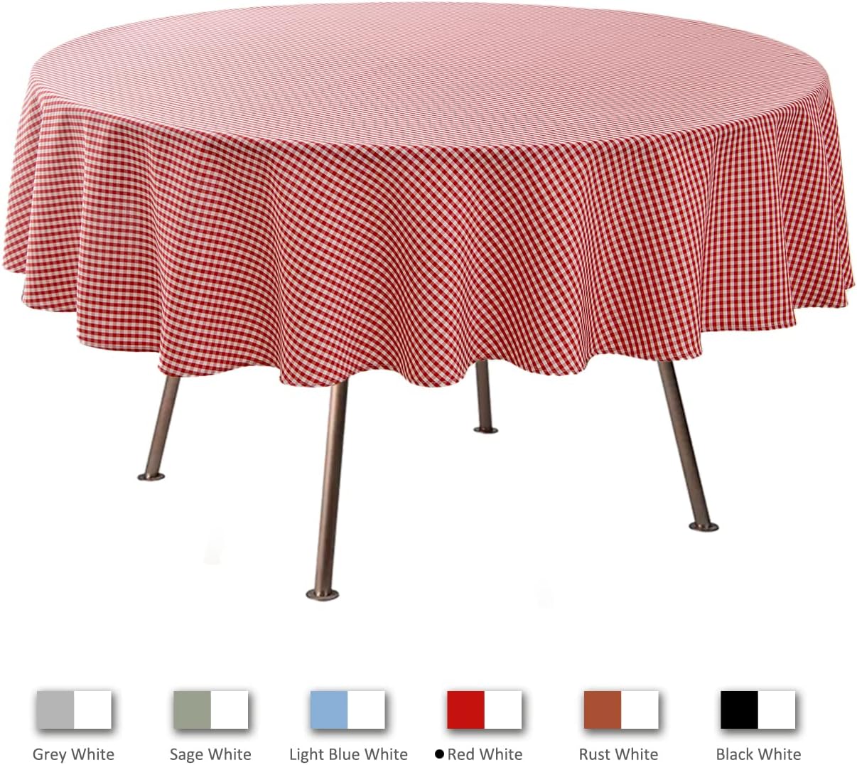 maxmill Round Checkered Tablecloth Spillproof Wrinkle Free Heavy Weight Gingham Table Cloth for Circular Table Cover Buffalo Plaid for Buffet Banquet Christmas Party Holiday Dinner 70 Inch Red White