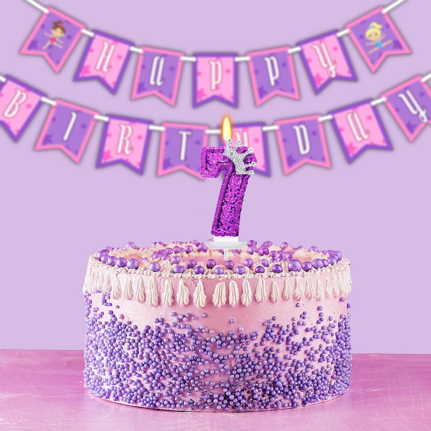 Purple Crown Number 7 Candle, Kpop Birthday Decorations, 2.76 inch Crown Cake Topper for Princess Birthday Party Supplies