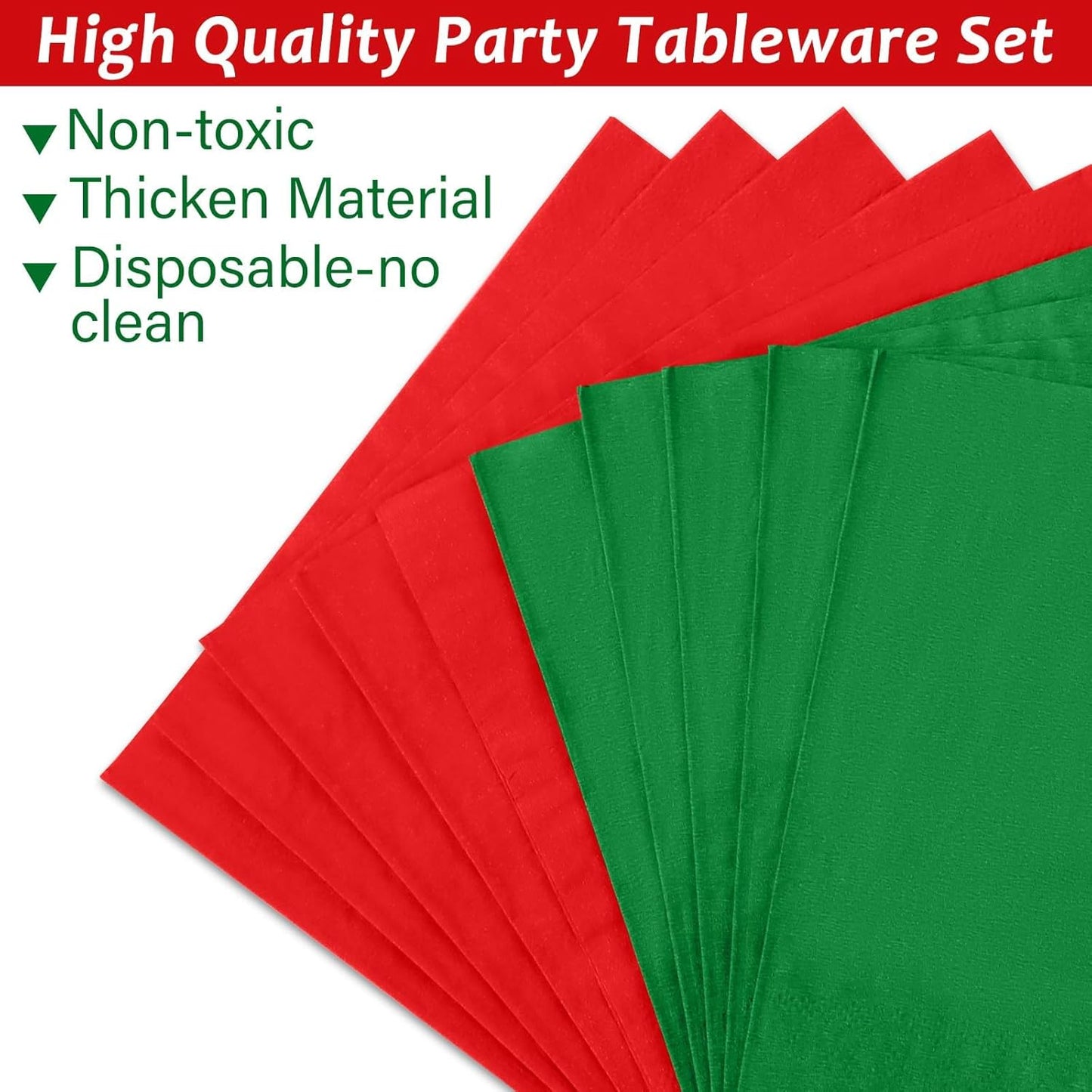 gisgfim 50 Guests Christmas Party Supplies Red and Green Plates and Napkins Plastic Forks Holiday Tableware Xmas Paper Plates for Christmas Party 200PCS