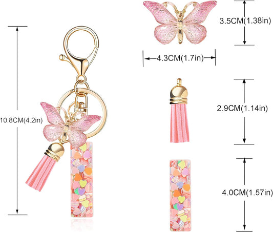 Fashion Alphabet Initial Letter Keychain Tassel Butterfly Pendant Key Ring for Purse Handbags Women Girl