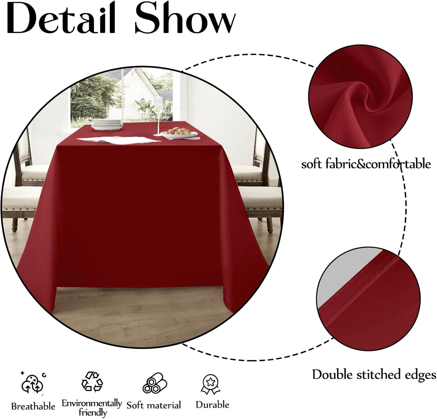 Rectangle Tablecloths 90x132 Inch 2 Pack Red Tablecloth Washable Decorative Linen Polyester Table Cloths for Dining Table Banquets Buffet Parties and Wedding