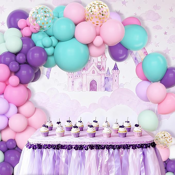 Amandir 153 Pcs Pink Purple Balloons Arch Garland Kit, Different Sizes 18 12 10 5 inch Purple Blue Pink Gold Confetti Pastel Unicorn Balloon for Wedding Shower Princess Birthday Party Decorations