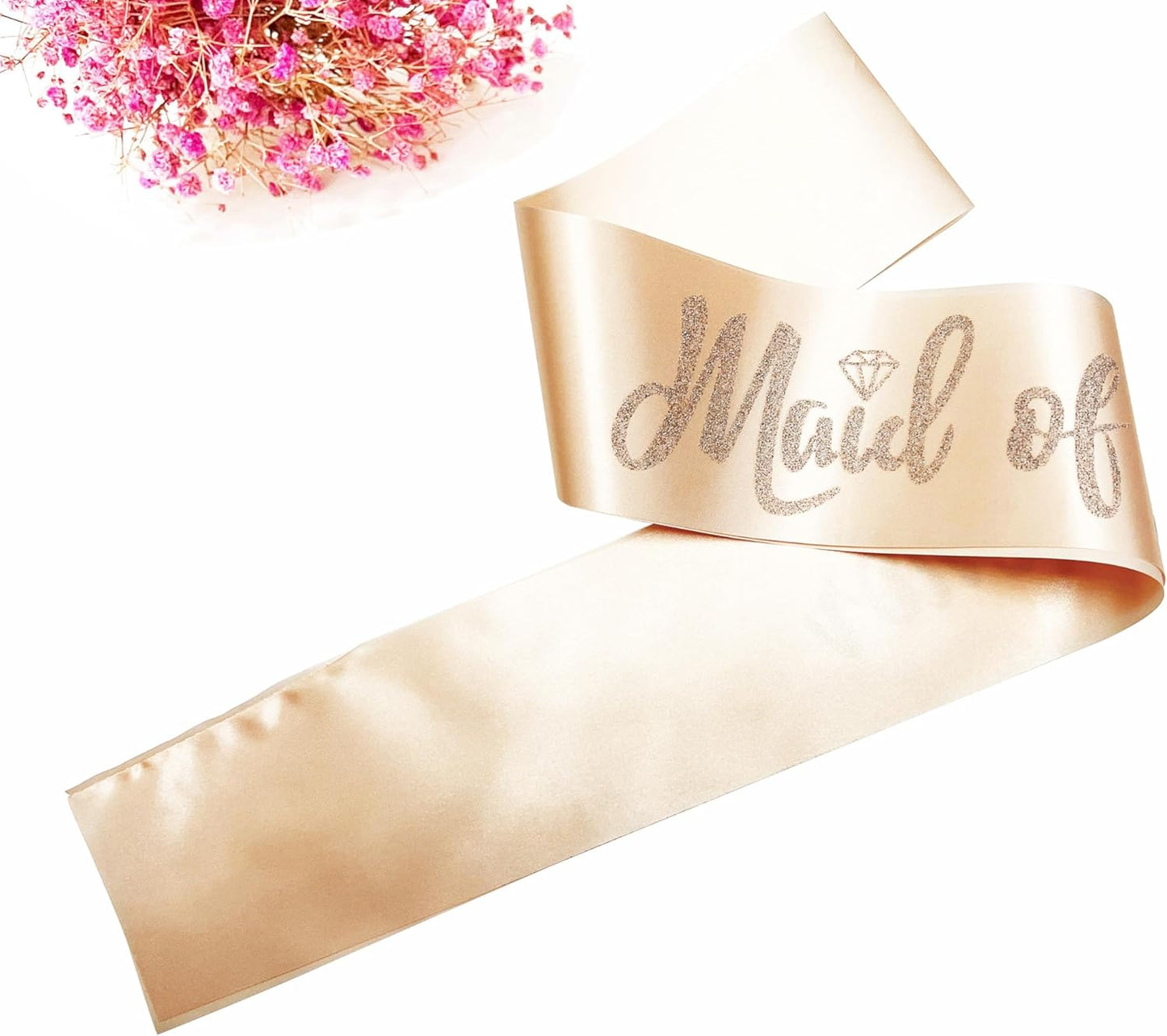 Maid of Honor Sash, Rose Gold Sash with Silver Glitter Letter Bachelorette Party Sash for Bridal Shower Wedding Party Accessories Supplies Engagement Gifts