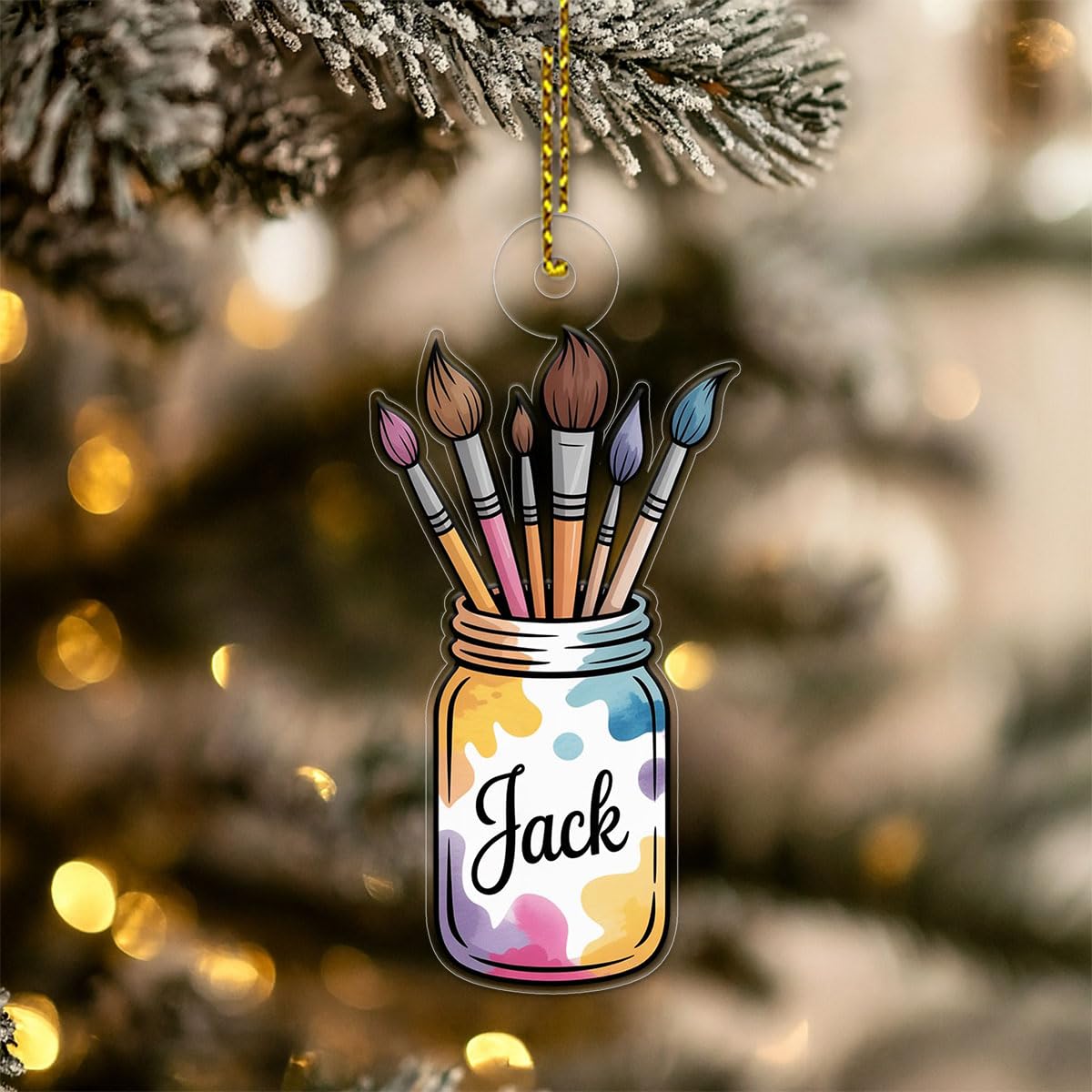 Personalized Jar of Paint Brushes Ornament, Custom Painter Christmas Ornament, Artistic Holiday Gift, Creative Keepsake for Artists Acrylic Ornament – Personalized Christmas Tree