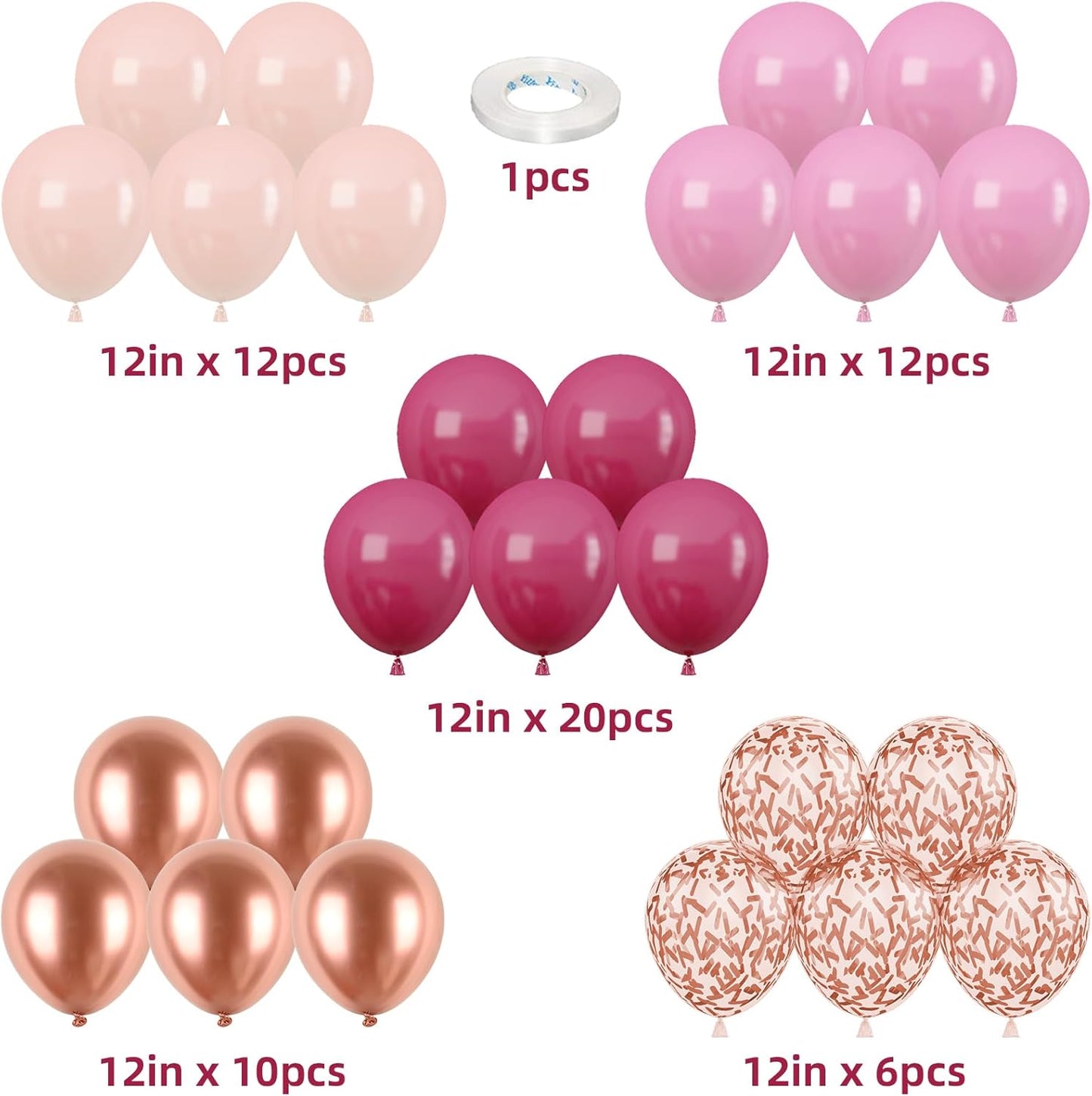 Pink Rose Gold Balloons - 60pcs 12inch Confetti Helium Latex Balloons for Arch Birthday Decorations Bridal Shower Wedding Bachelorette