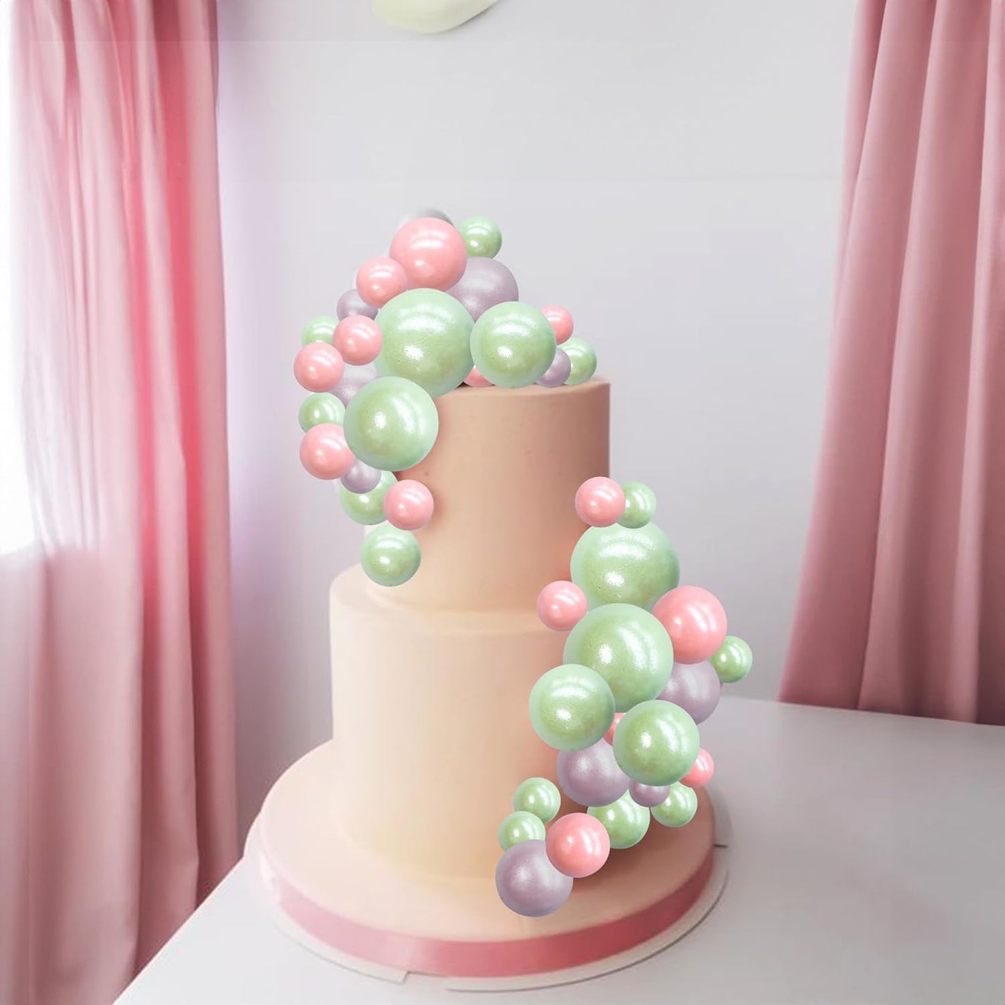 Ephlyn 30Pcs Balls Cake Topper Foam Ball Cake Picks Mini Balloon DIY Cake Insert Topper Decoration for Baby Shower Party Cake Decorations Pearl Green Pink Light Purple