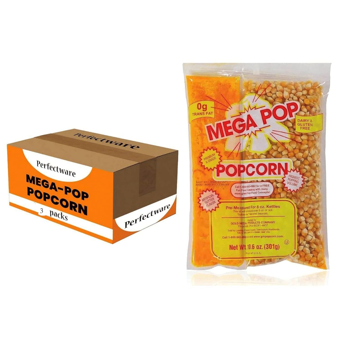 Perfectware Movie Theater Style Popcorn Portion Packs, 10.6 Oz, 3 Count