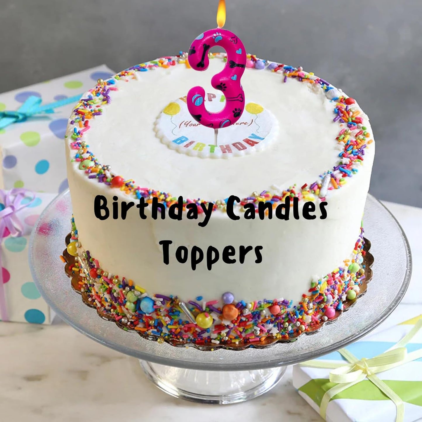 Number 3 Pink Purple Dog Paw Birthday Candles Cake Topper Numeral Birthday Candles for Boy Girl Dog Paw Decoration